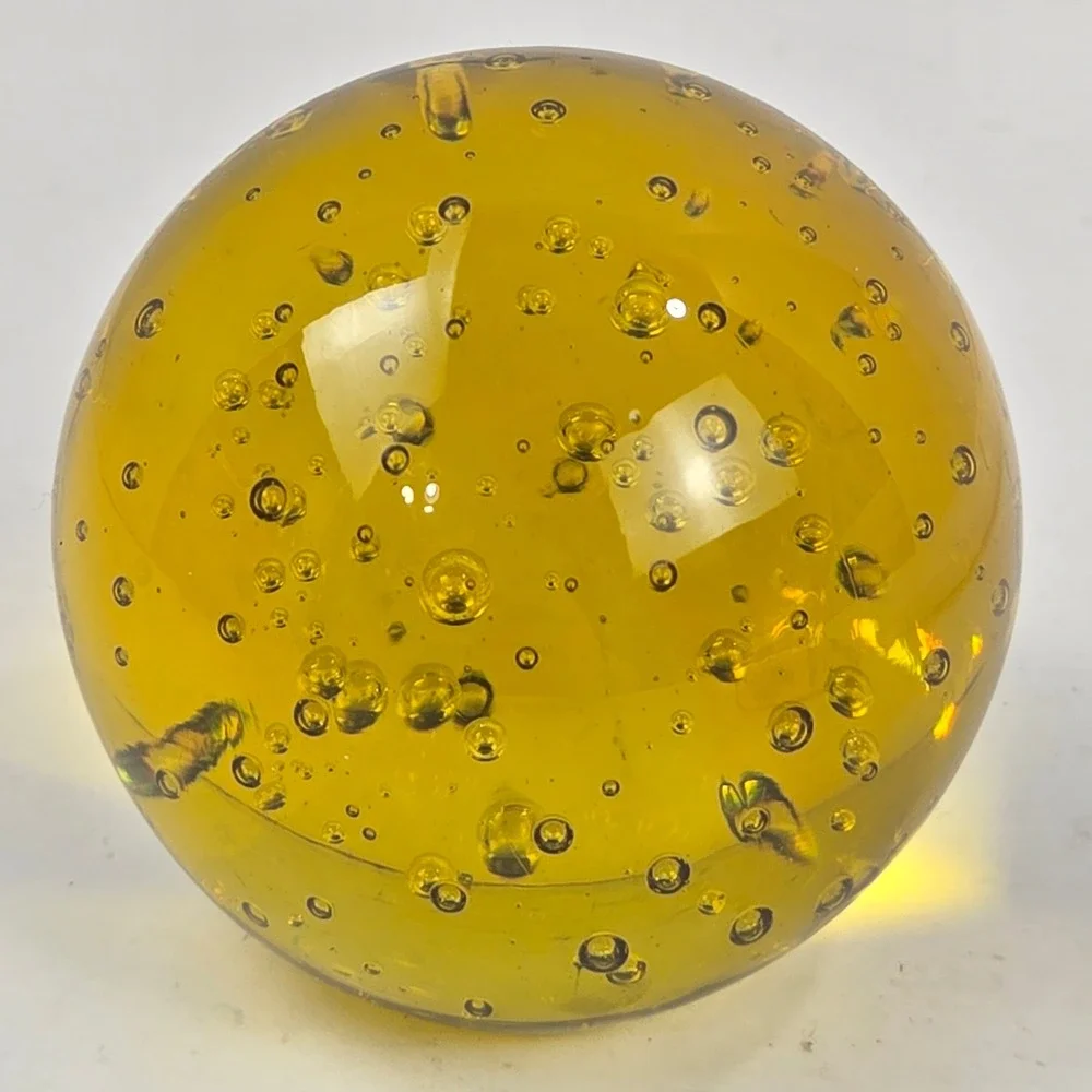 Amber Art Glass Paperweight w Pulegoso Bubbles 2.75